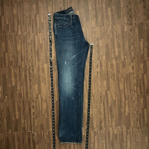 American Eagle Outfitters Blue Slim Straight Jeans Size 30/34 Distressed Denim - Picture 14 of 15
